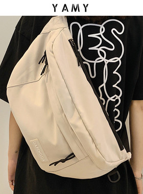 斜挎包女大容量帆布包百搭潮白色布包腰包运动包包休闲挎包男胸包