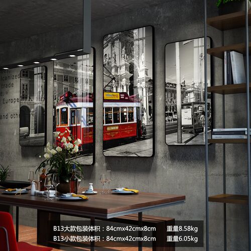 B13 工业风装饰画复古黑白客厅沙发背景墙酒吧P墙面装饰墙壁画挂