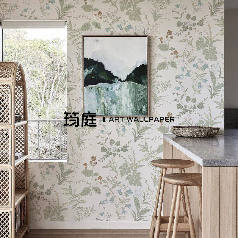 清新花草墙布背景墙壁布定制壁画卧室北欧餐厅客厅壁纸无纺布墙纸,家装主材,定制壁画,淘宝优惠券,粉丝福利购,淘宝优惠卷