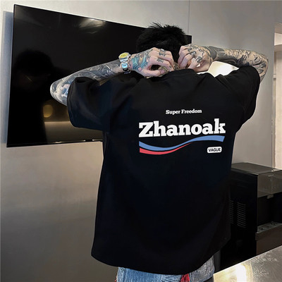 欧美嘻哈高街宽松正肩小领口T恤