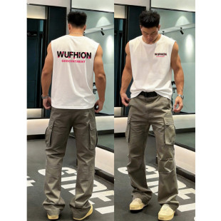 国潮街头痞帅简约休闲无袖 宽松背心男运动设计感小众纯棉外穿上衣