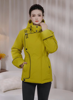 冬季连帽加厚斜襟收腰显瘦棉服