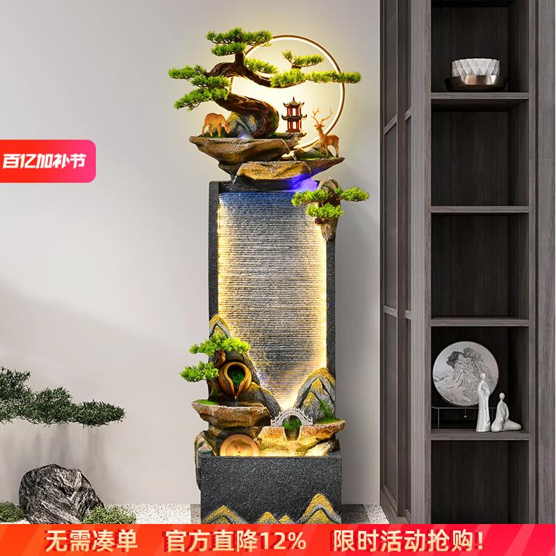 新中式高山流水生财山水摆件循环水幕墙客厅装饰假山喷泉招财景观
