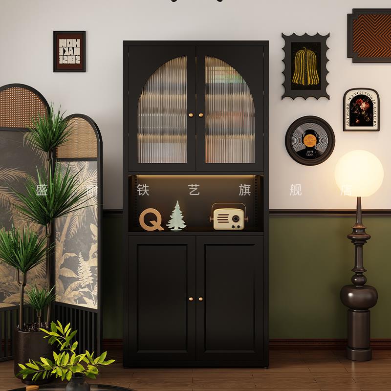 法式复古拱形书柜钢制家用客厅书架满墙落地组合展示柜储物柜酒柜