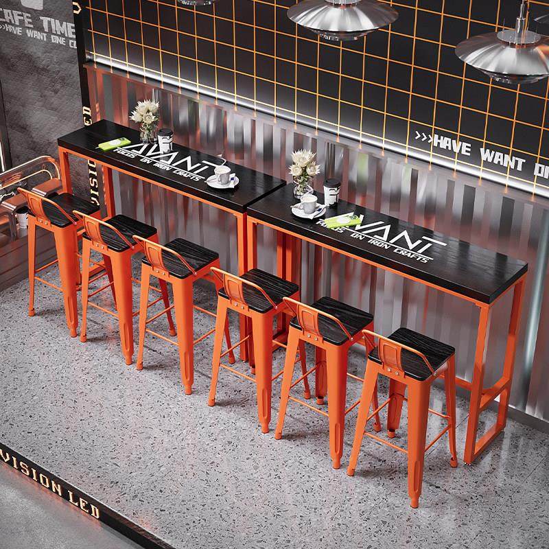 实木吧台桌椅组合网红创意奶茶店咖啡厅靠墙长条桌铁艺玄关高脚桌