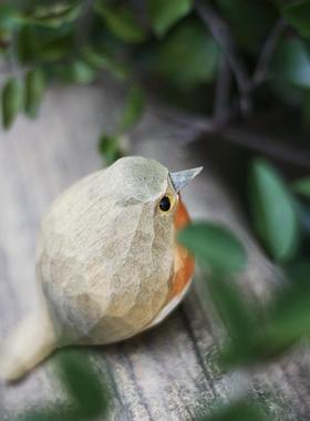 鹿妖商店 肥啾鸟 胖知更鸟木雕摆件 天然木雕 北欧风 手工木小鸟