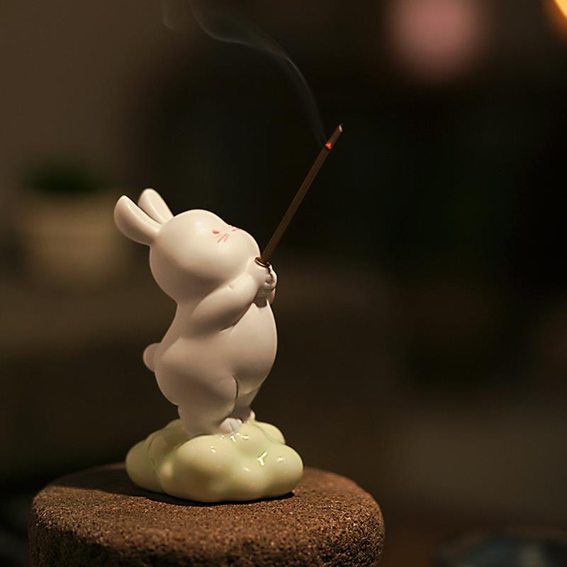 迷你可爱兔香插陶瓷线 线香底座托 托盘兔子小香炉檀香家用香薰香