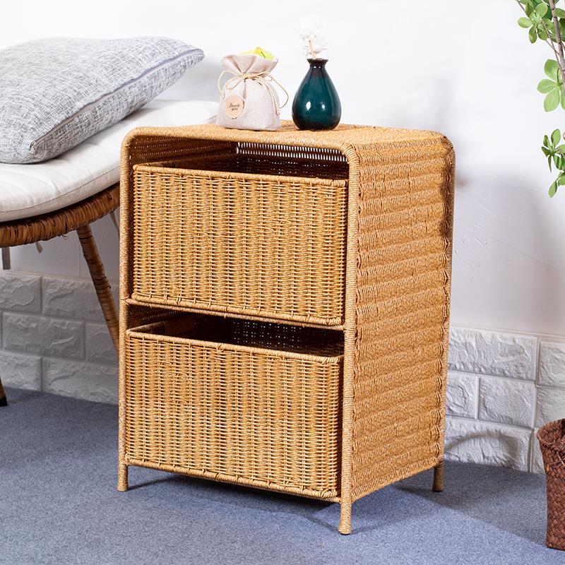 床头柜抽屉式床边柜塑料仿藤编织卧室客厅收纳柜子多层储物置物柜