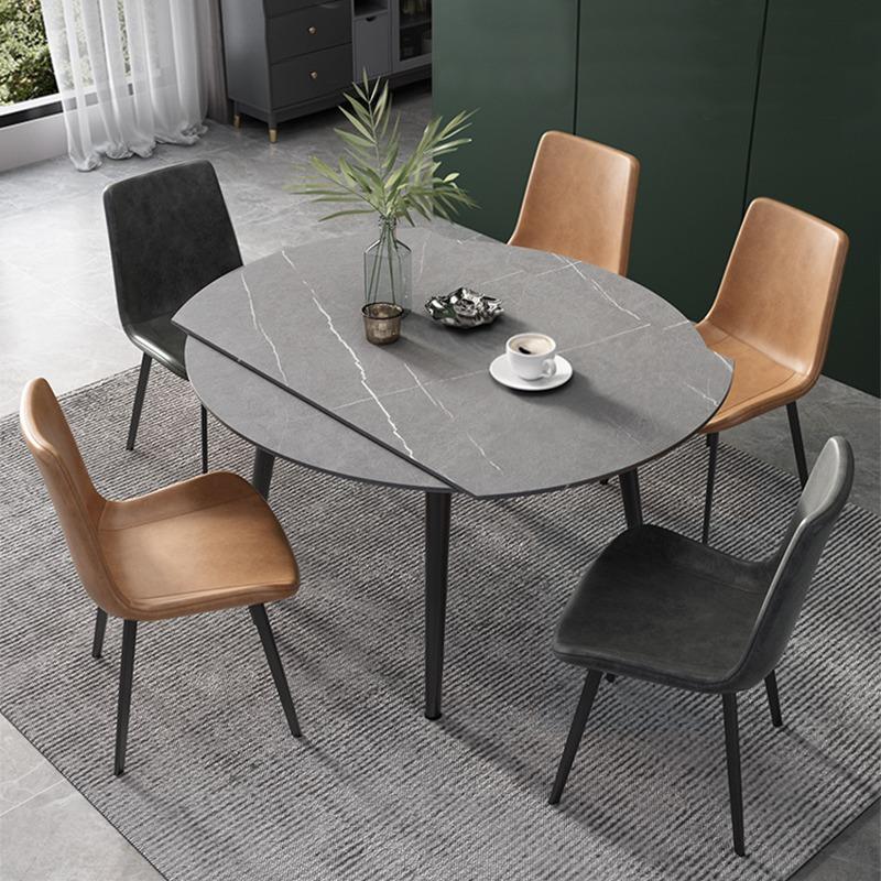 岩板圆形餐桌轻奢现代简约可伸缩饭桌方圆两用多功能餐桌可变圆桌