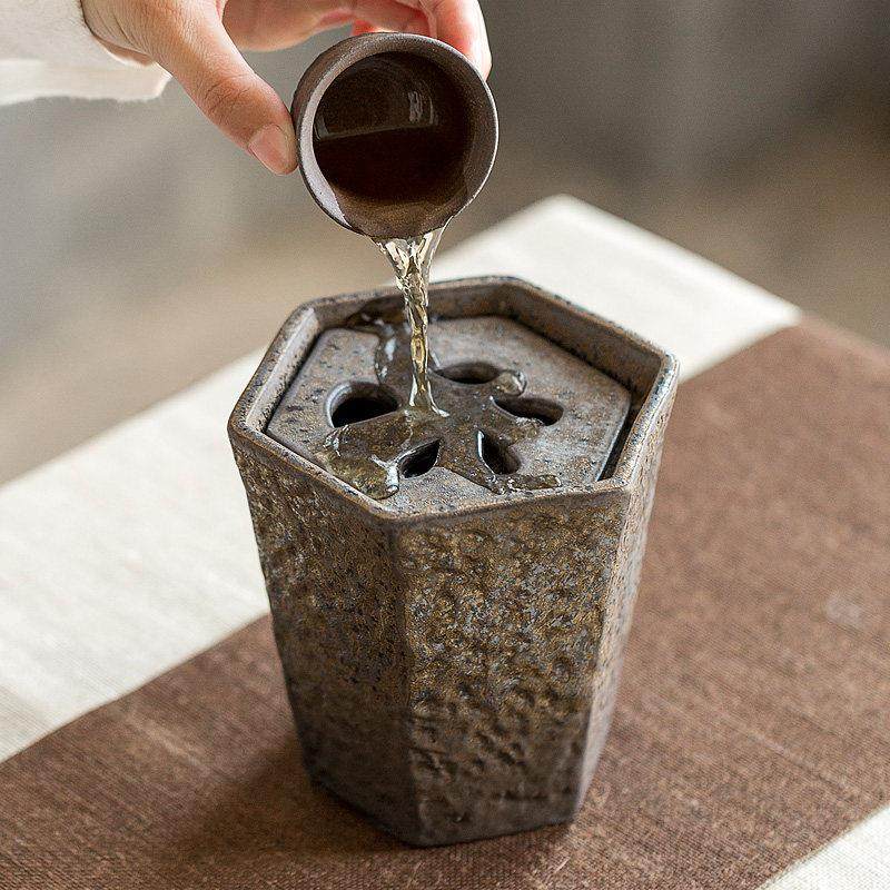 碌心 六方粗陶建水 家用禅意茶渣缸带盖茶洗中式复古大号水盂茶盂,餐饮具,茶道/零配,淘宝优惠券,粉丝福利购,淘宝优惠卷