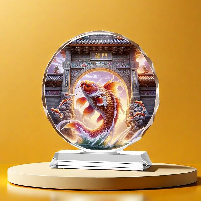 鱼跃龙门水晶摆件办公室桌面装饰客厅乔迁送礼品工艺品家居招财
