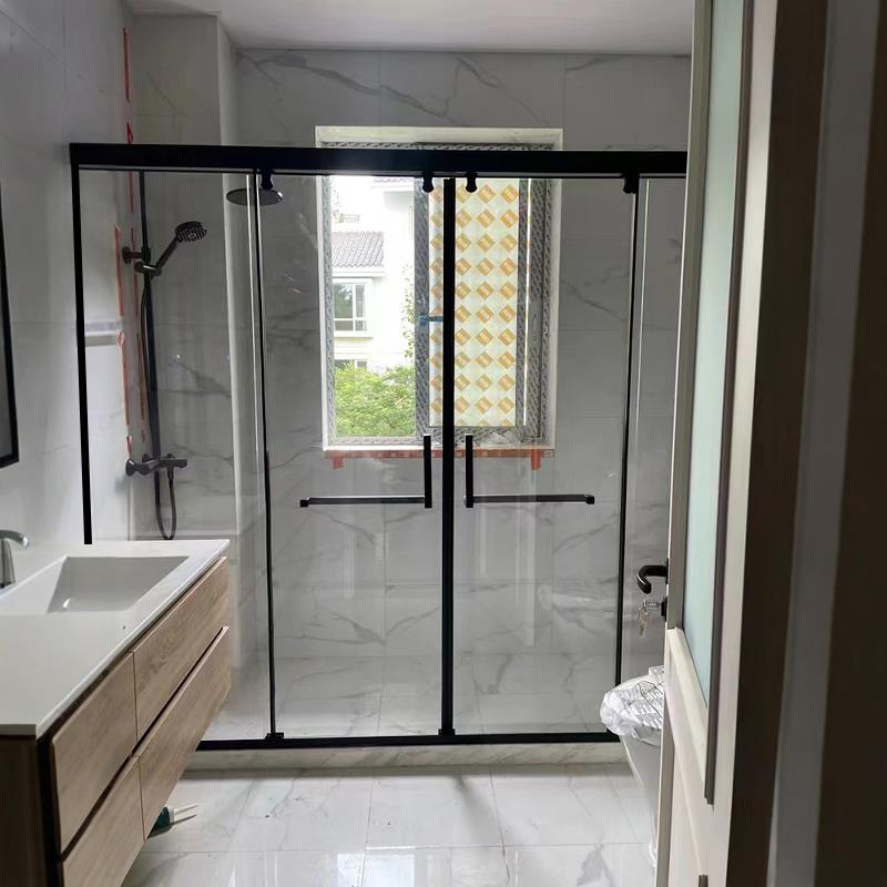 雅黑两固两移一字移门淋浴房隔断推拉玻璃门定制浴室简易干 干湿