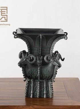 黄铜四羊方尊青铜鼎入口办公室开幕礼品客厅装饰大型落地式装饰品