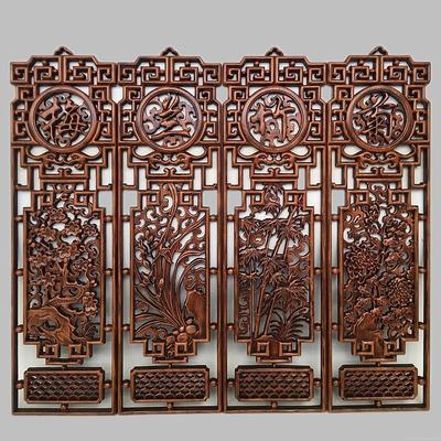 东阳木雕挂件实木香樟木挂屏牌匾梅兰竹菊福禄寿喜家居玄光木壁挂