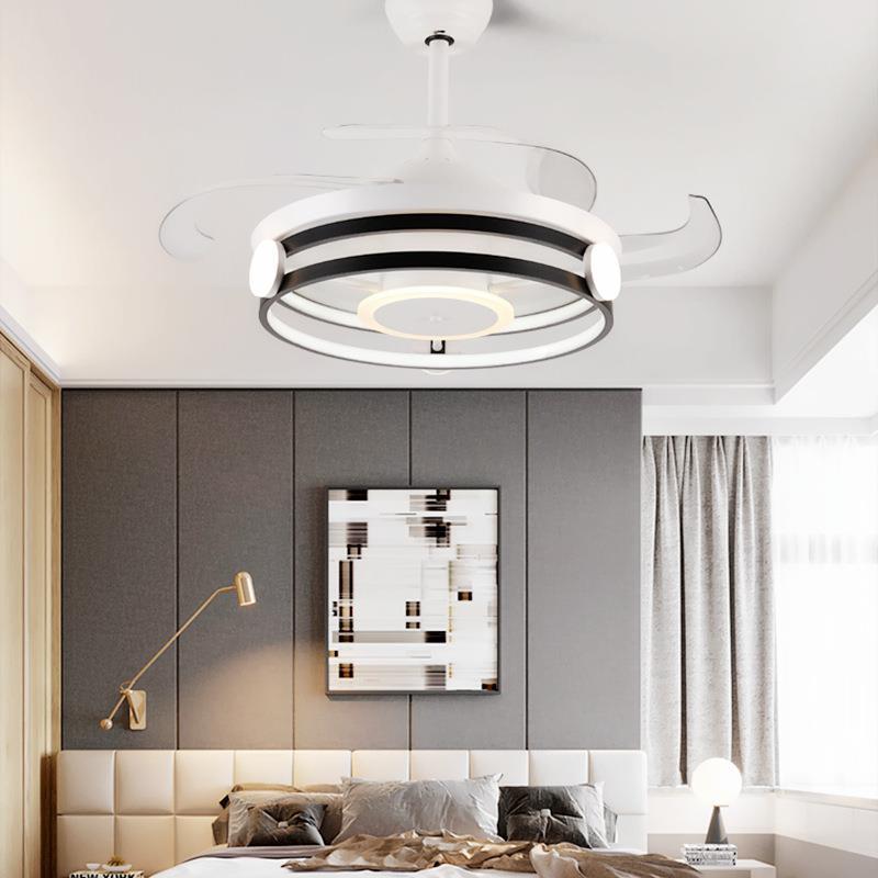 新款直销风扇灯餐厅吊灯客厅带风扇可收缩风扇灯一体简约现代吊扇