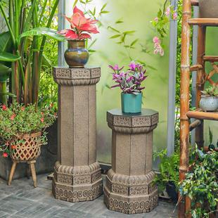 花园庭院仿古石墩摆件户外造景家居复古装 中式 饰展示柱实木花架