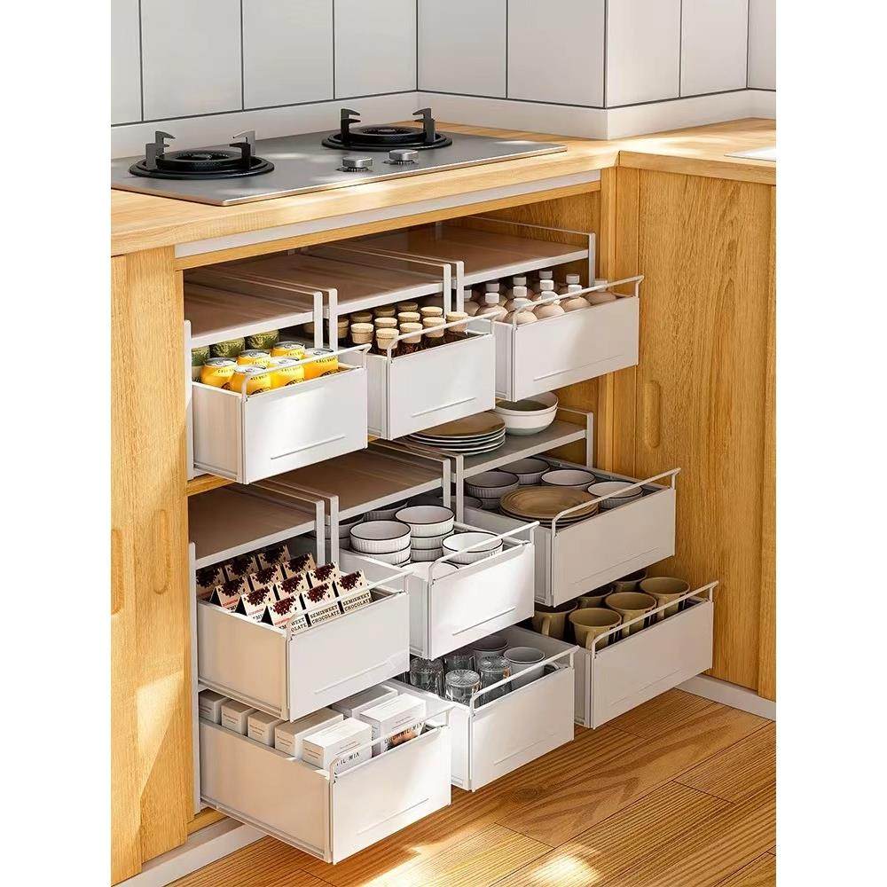 宽20304056厘米橱柜改抽屉拉篮碗盘多层不锈钢厨房置物架收纳储物