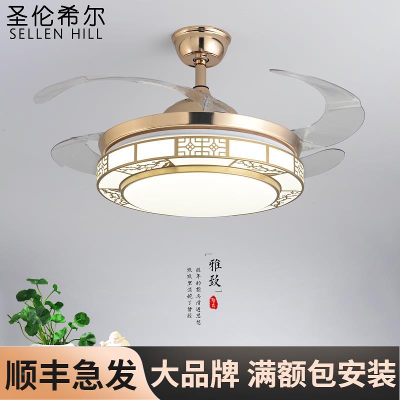 新中灯式吊扇餐厅形简遥控客厅电风ACJ约扇吊灯卧室变频金色风扇
