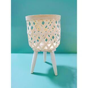 竹篮花盆客厅植物花篮装饰圆竹阳台三脚架编织花大田园风格