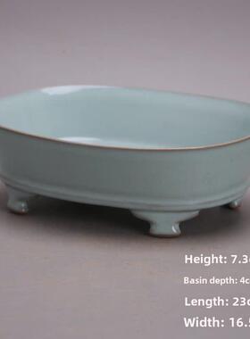 宋儒窑青瓷开件四脚水仙盆笔洗彷古瓷器彷古收藏覆古家居陈设