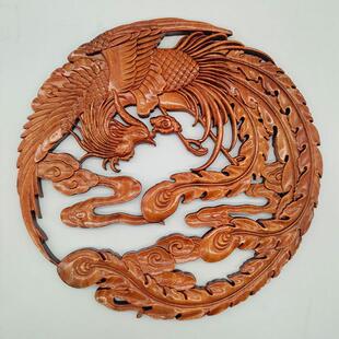 东阳木雕挂件圆形香樟木雕刻客厅工艺礼品摆饰壁挂新中式实木玄关