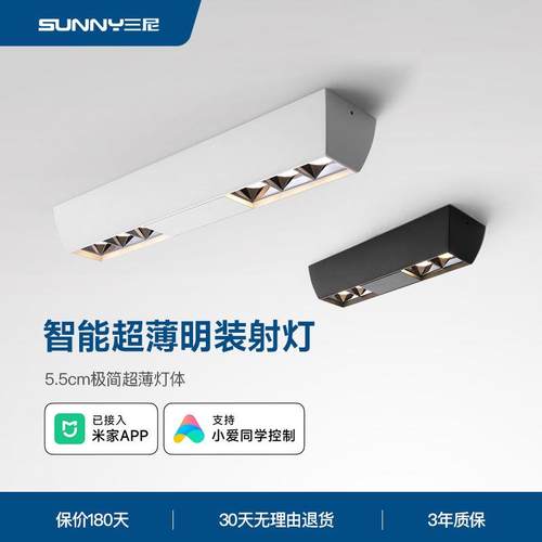 三尼 明装射灯客厅无主灯led双头吸顶式长条形卧室四头明装筒灯