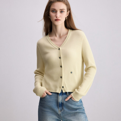 myall纯色经典百搭V领针织开衫女2025秋季新款内搭打底舒适上衣