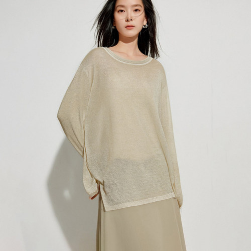 myall松弛感气质简约圆领套头针织衫女2025秋季新款轻薄透视罩衫