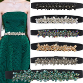 饰连衣裙镶钻配裙子毛衣时尚 细款 水晶腰带女装 松紧弹力设计感腰封