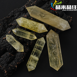 天然黄水晶双尖六棱柱子摆件柠檬黄原石观赏矿物晶体家居桌面装饰