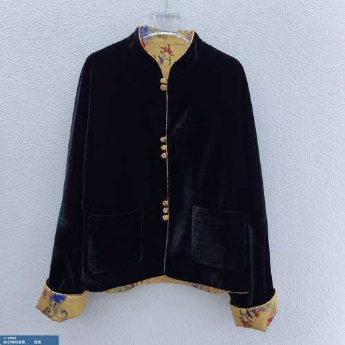 欧洲站2025年秋冬新中式国风丝绒双面穿外套女高级感唐装宽松上衣