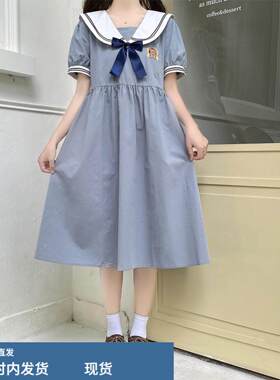 初高中学生可爱甜美少女裙2025夏季新款学院风海军领蝴蝶结连衣裙