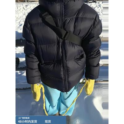 韩系连帽羽绒服女冬季新款设计感小众中长款宽松保暖黑色羽绒外套