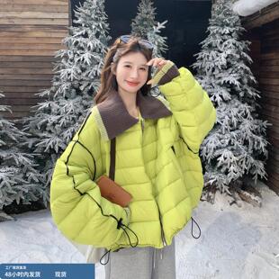 绿色针织大翻领轻暖排骨款羽绒服女冬季2025新款90白鸭绒时尚外套