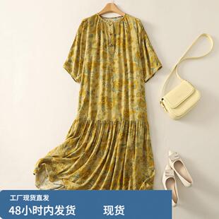 高端棉麻棉绸连衣裙女收腰显瘦夏季薄款2026新款气质妈妈亚麻裙子