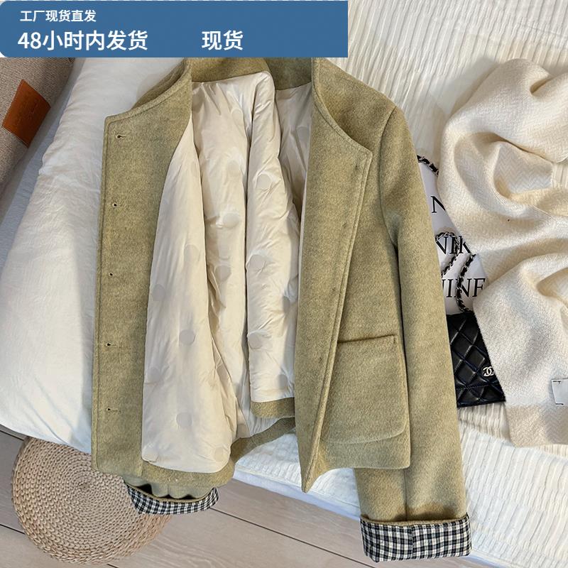黄绿色轻奢优雅小香风羽绒内里短外套女2025冬季新款羽绒服上衣潮