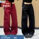 牛仔裤 街头百搭阔腿裤 女2025春季 美式 新款 高腰辣妹多口袋设计工装