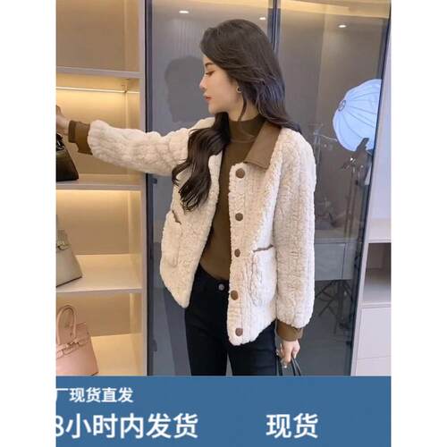 美拉德穿搭加厚羊羔芼外套女2025新款爆款翻领小香风外套女秋冬潮