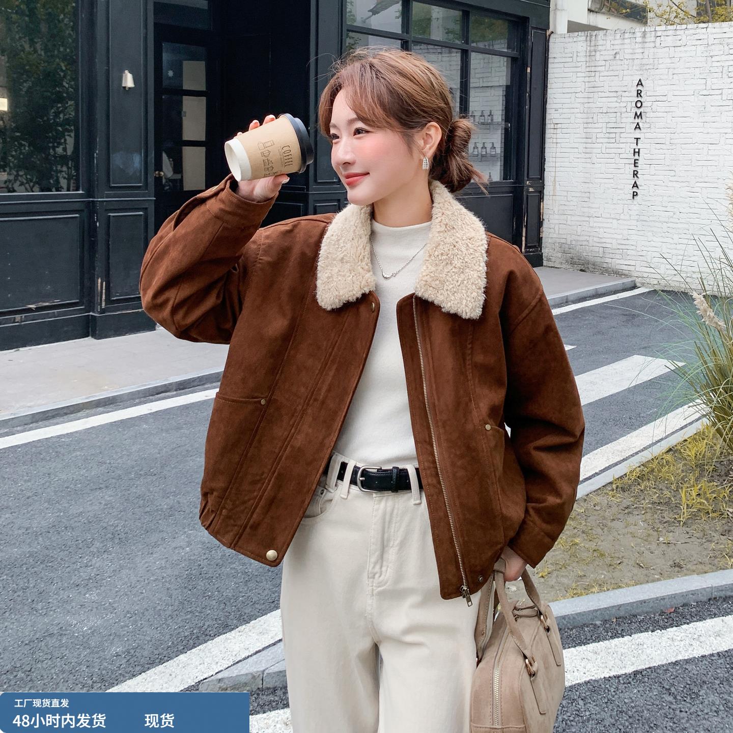 复古保暖羽绒棉麂皮绒外套女2025年冬季新款韩版百搭加厚棉衣棉袄