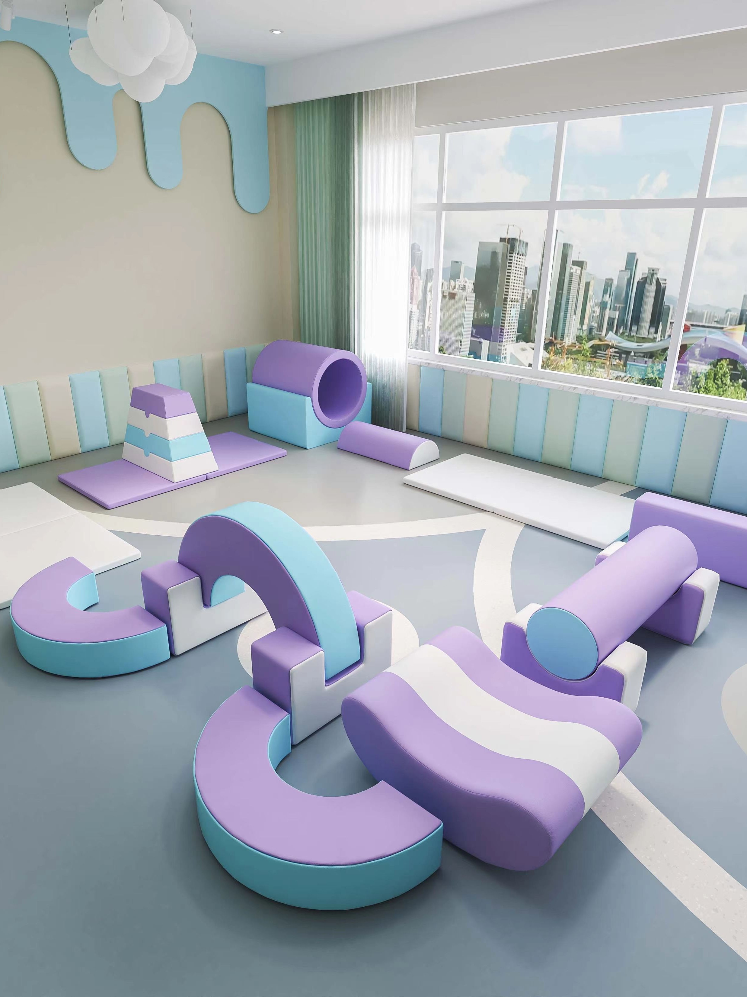 早教托育馆中心软体爬滑组合幼儿园室内儿童感统训练软包钻洞玩具