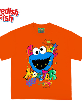 橙色！卡通涂鸦阿美咔叽oversize无性别千禧风街头奢潮原创短袖T