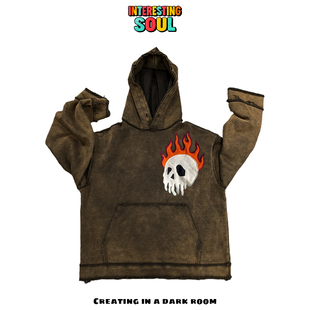 原创艺术家贴布！interesting灵魂！朋克亚文化做旧骷髅连帽卫衣