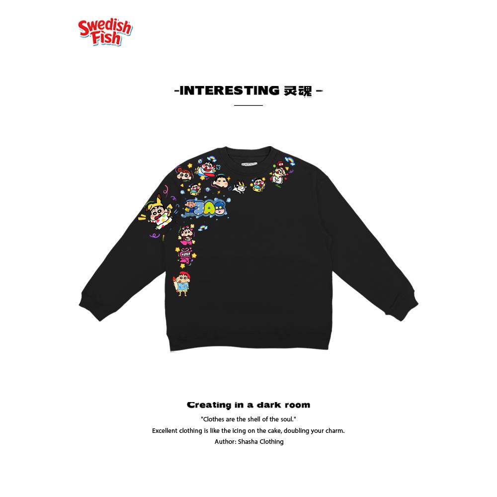 小领口！蜡笔小新卡通全棉重磅原创阿美咔叽oversize圆领卫衣ins