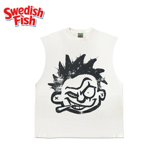 T恤 街头线稿嘻哈Ootd设计感rap美潮小众砍袖 interesting灵魂 美式