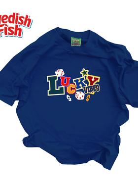 深蓝色！美式原创无性别大码宽松百搭趣味学院风Ootd短袖T恤纯棉