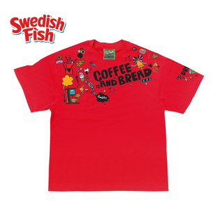 大红色！240g重磅vintage卡通阿美咔叽欧美ins高街潮牌短袖T恤