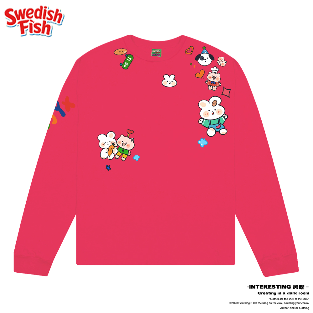 玫红色！甜美创意小兔兔卡通y2k原创拼接小众长袖T恤亮色奢潮