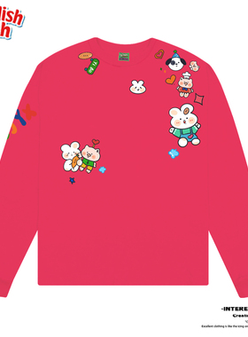 玫红色！甜美创意小兔兔卡通y2k原创拼接小众长袖T恤亮色奢潮