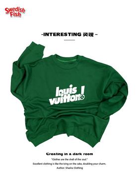 墨绿色！简约字母JHYQ设计感宽松百搭学院风美式无性别圆领卫衣