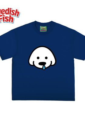 深蓝色！卡通美式趣味学院风落肩重磅240g纯棉ins高街短袖T恤奢潮